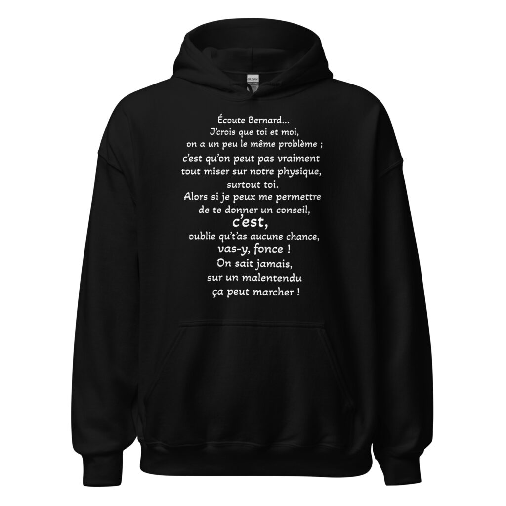 Sweat à capuche "on sait jamais sur un malentendu ça peut marcher" — Noir, face