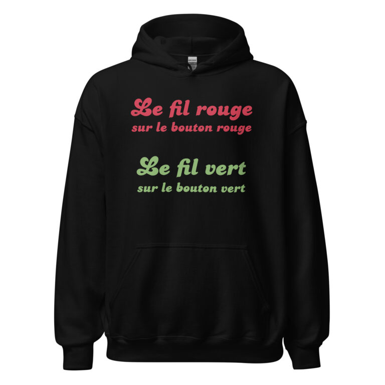 Sweat à capuche "Le fil rouge sur le bouton rouge, le fil vert sur le bouton vert." — sweat à capuche unisexe imprimé