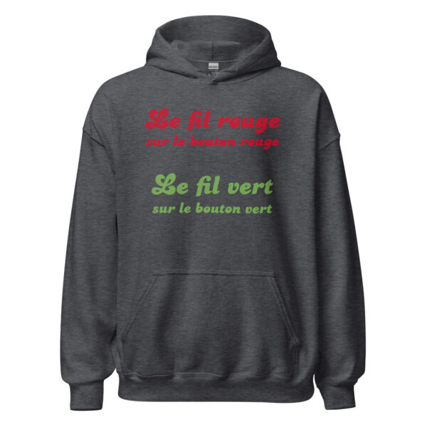 Sweat à capuche "Le fil rouge sur le bouton rouge, le fil vert sur le bouton vert." – Image 11