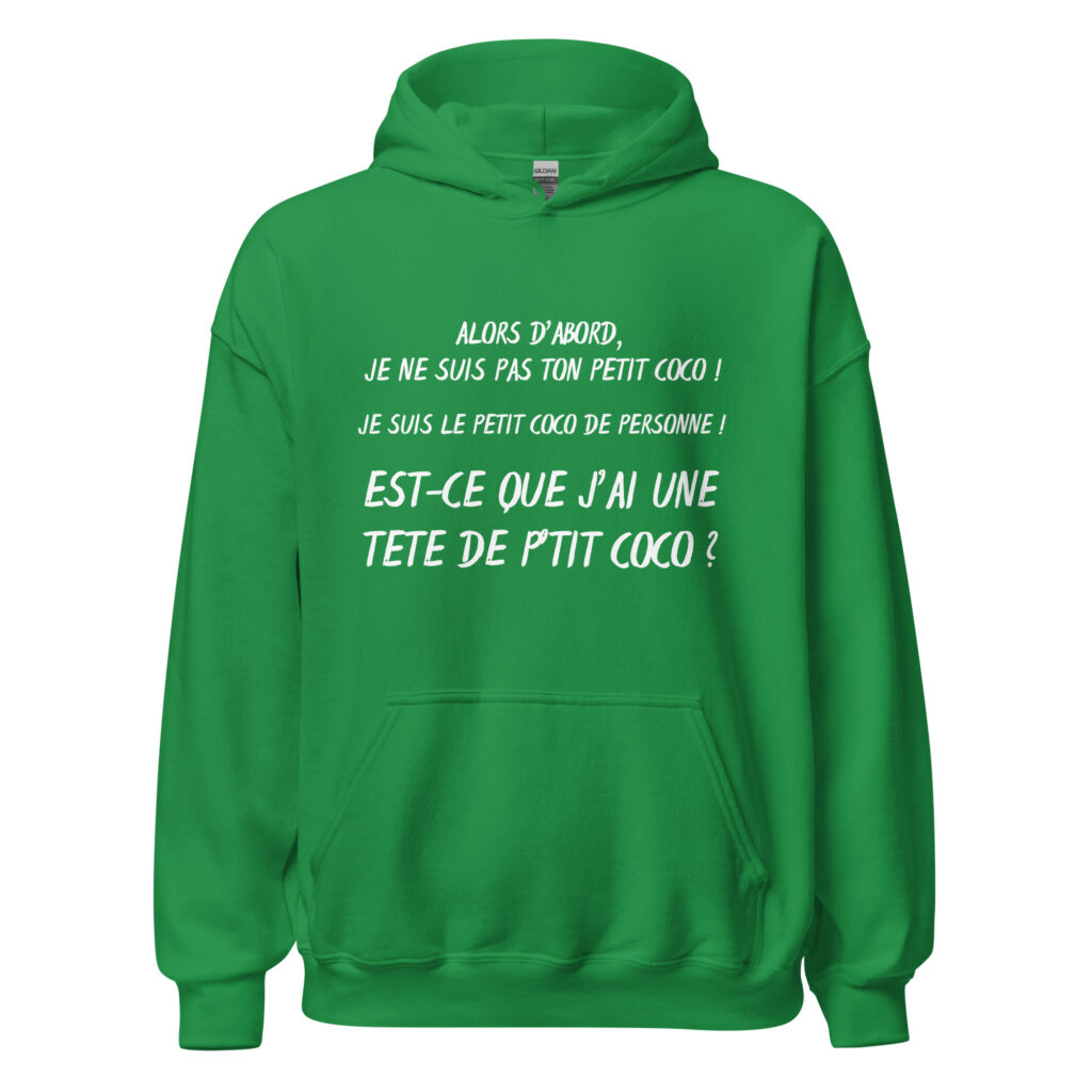 Sweat à capuche "alors d'abord je ne suis pas ton petit coco ! — Vert menthe, face