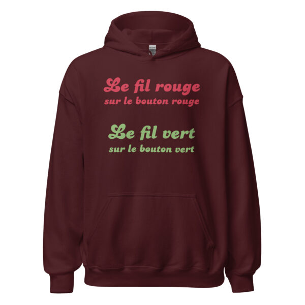 Sweat à capuche "Le fil rouge sur le bouton rouge, le fil vert sur le bouton vert." – Image 5