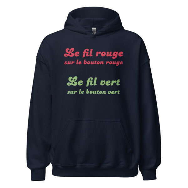 Sweat à capuche "Le fil rouge sur le bouton rouge, le fil vert sur le bouton vert." – Image 3