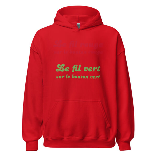 Sweat à capuche "Le fil rouge sur le bouton rouge, le fil vert sur le bouton vert." – Image 9