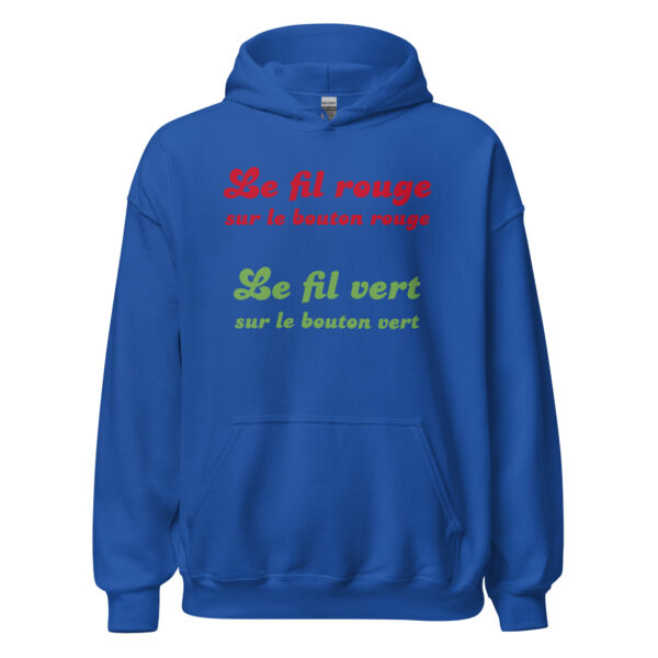 Sweat à capuche "Le fil rouge sur le bouton rouge, le fil vert sur le bouton vert." – Image 13