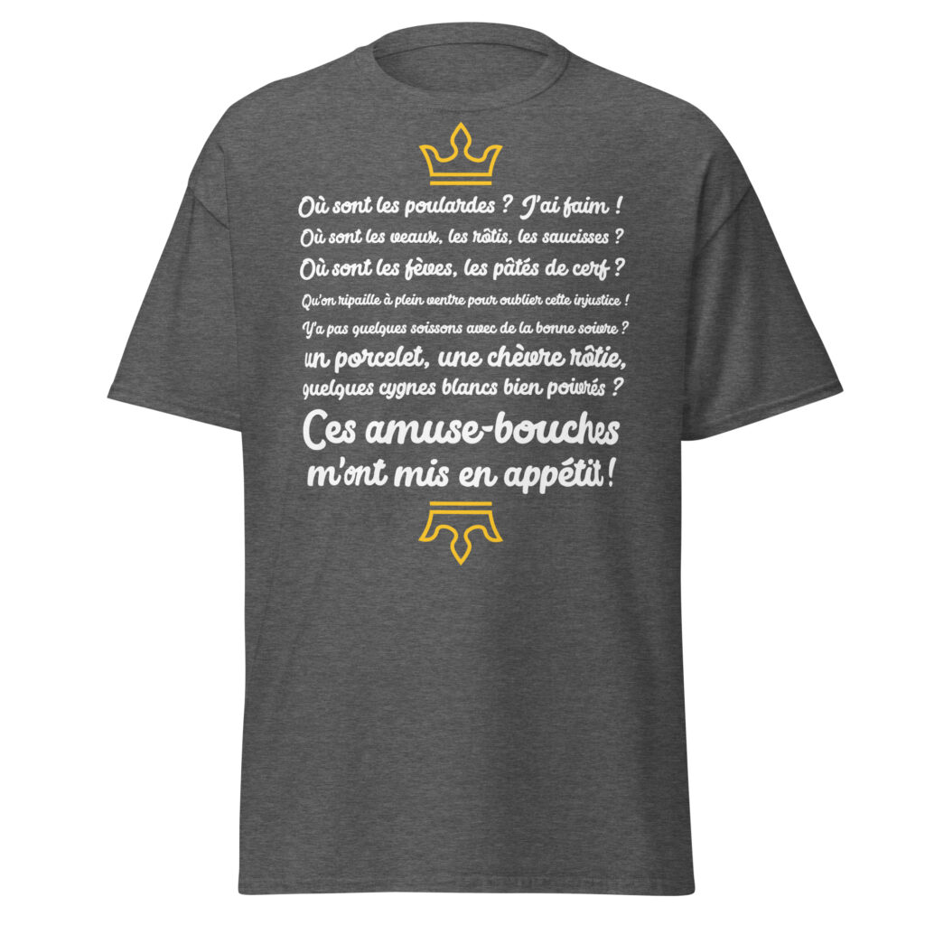 T-shirt les visiteurs "Ces amuse-bouches m'ont mis en appétit !" — Gris Foncé Chiné, face