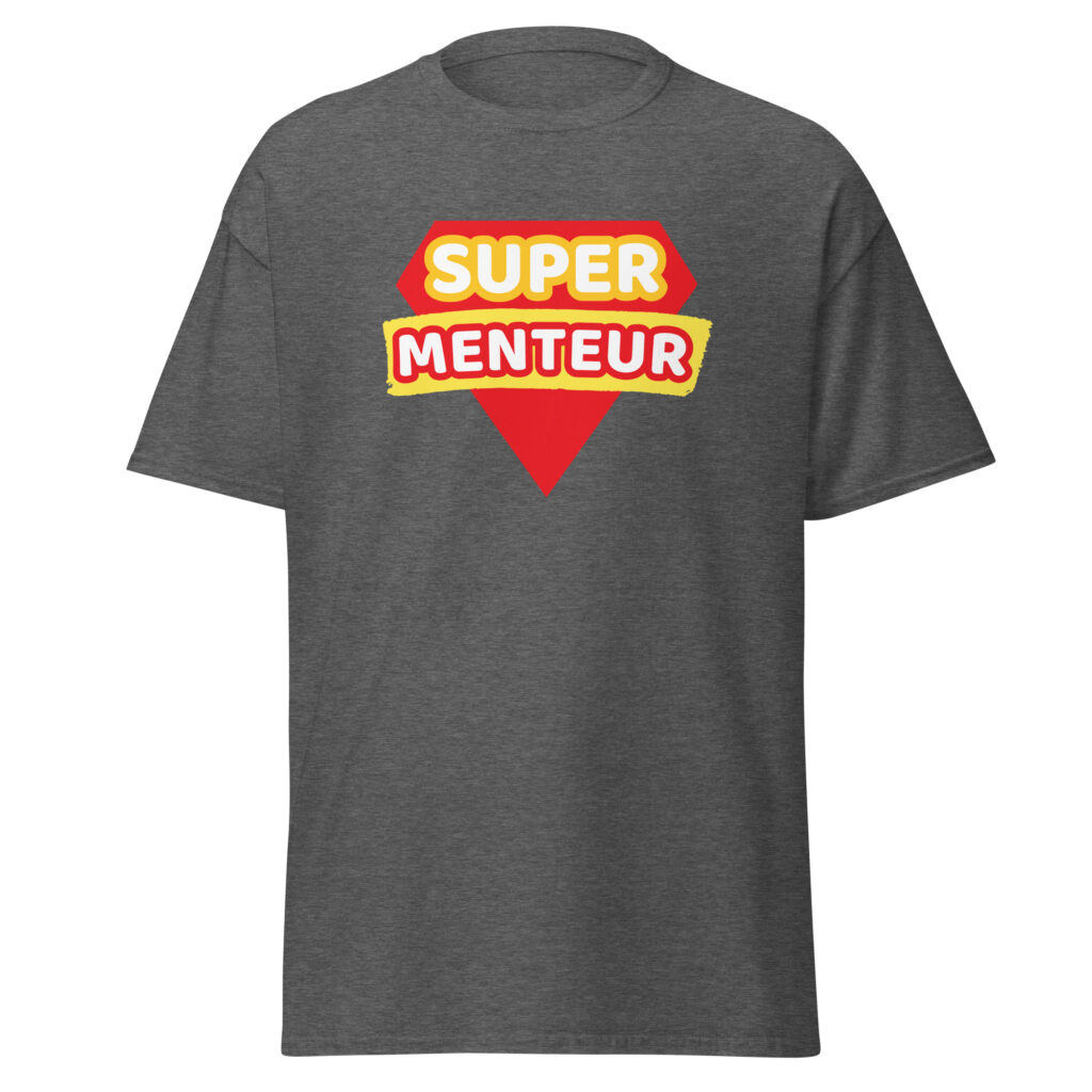 T-shirt humour "super menteur" — Gris Foncé Chiné, face