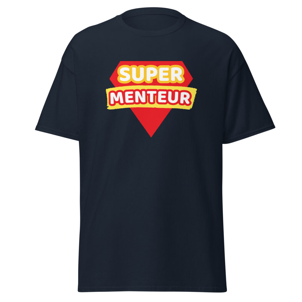 T-shirt humour "super menteur" — Bleu Marine, face