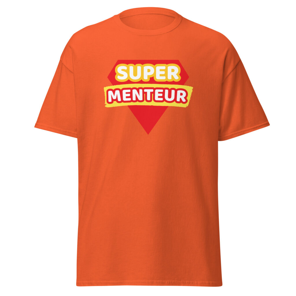 T-shirt humour "super menteur" — Orange, face