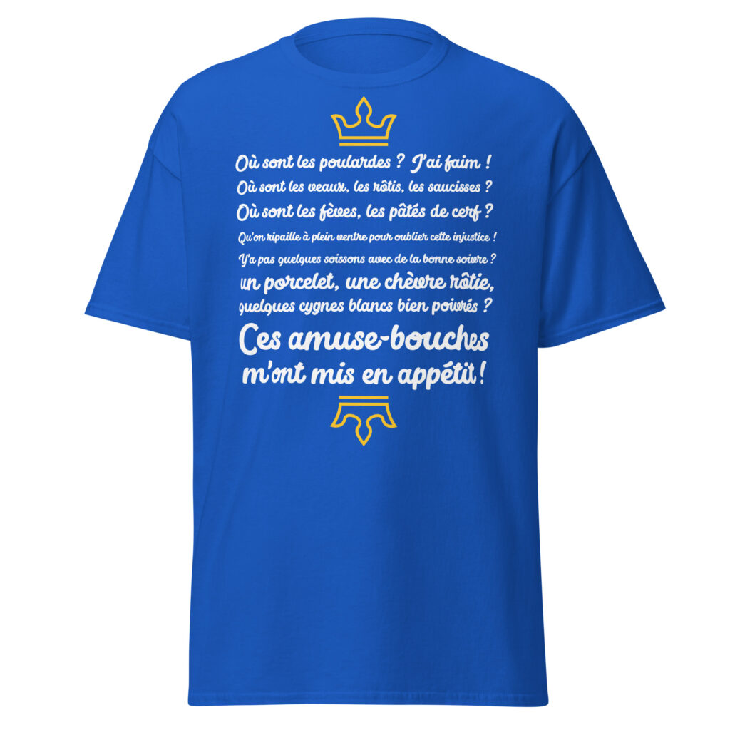 T-shirt les visiteurs "Ces amuse-bouches m'ont mis en appétit !" — Bleu Roi, face