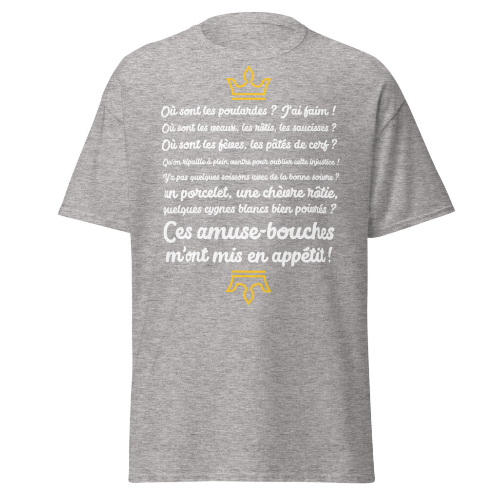 T-shirt les visiteurs "Ces amuse-bouches m'ont mis en appétit !" — Gris Sport, face
