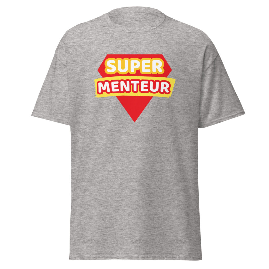 T-shirt humour "super menteur" — Gris Sport, face