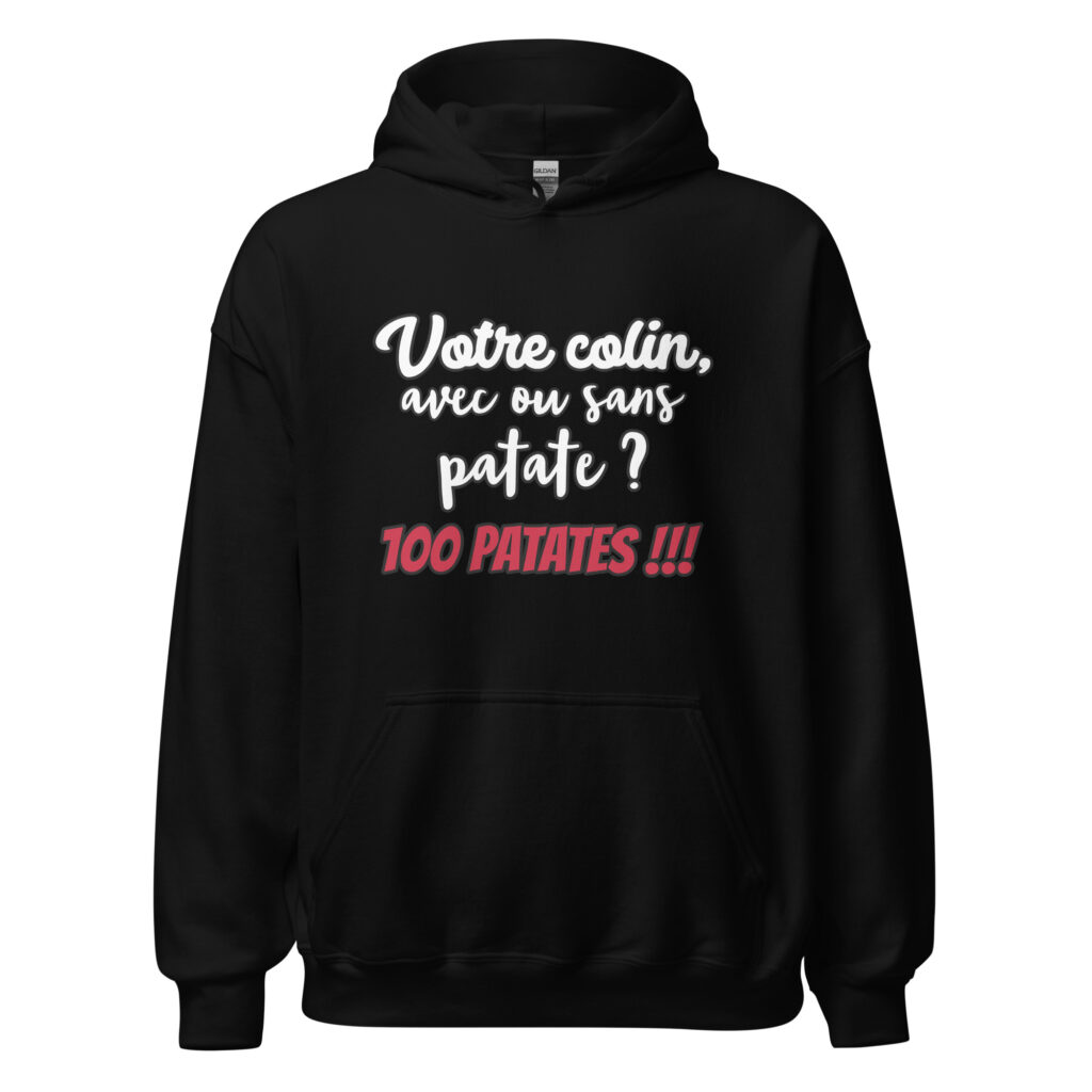 Sweat à capuche Les 3 frères "100 patates !!!" — Noir, face