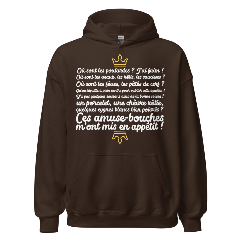 Sweat à capuche les visiteurs "Ces amuse-bouches m'ont mis en appétit !" — Chocolat Noir, face