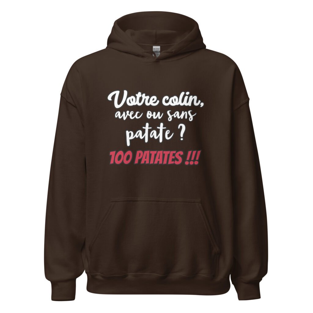 Sweat à capuche Les 3 frères "100 patates !!!" — Chocolat Noir, face