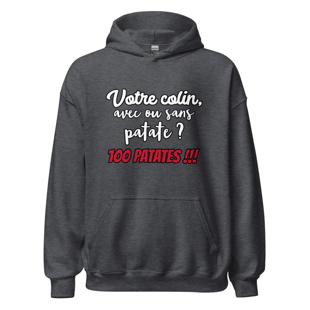Sweat à capuche Les 3 frères "100 patates !!!" — Gris Foncé Chiné, face
