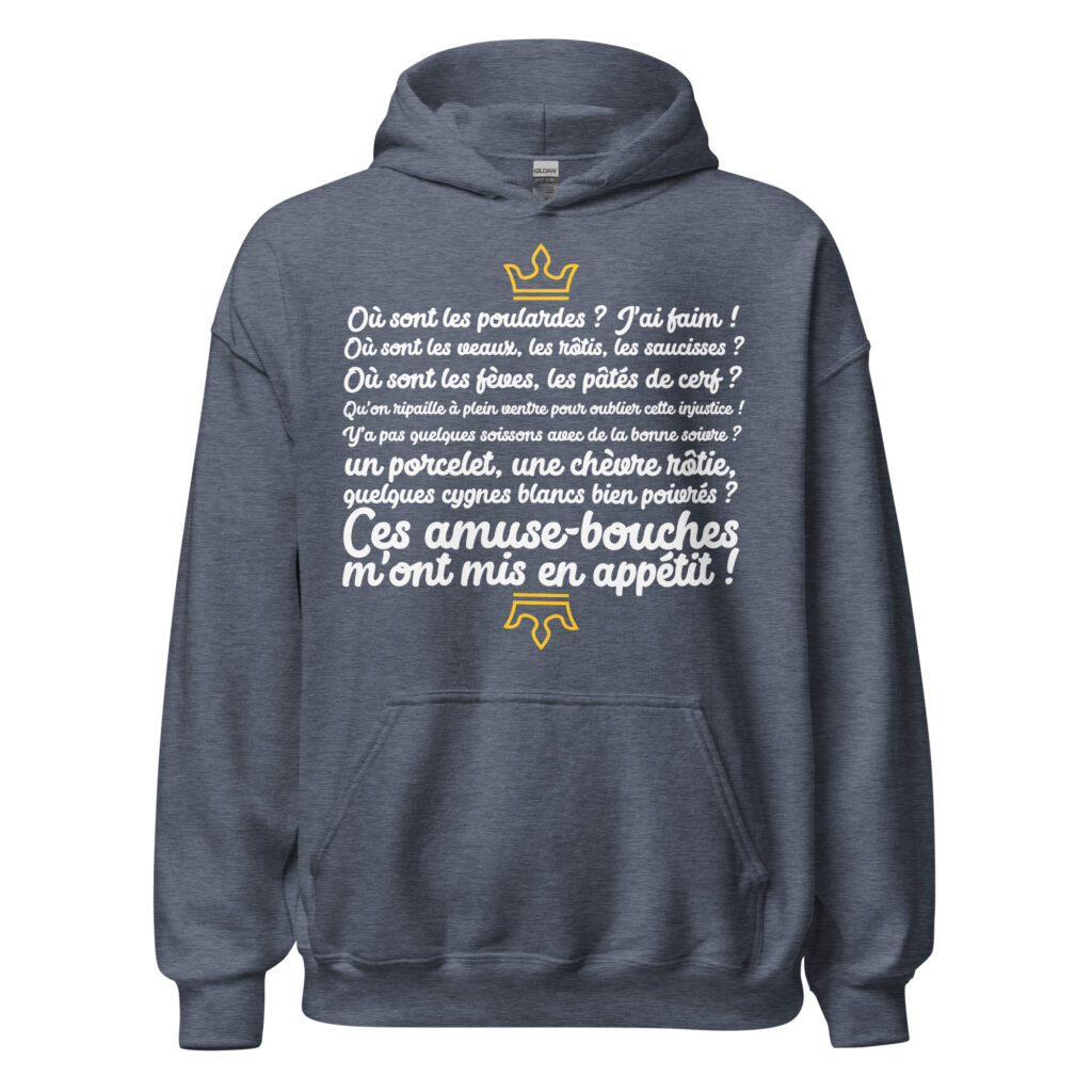 Sweat à capuche les visiteurs "Ces amuse-bouches m'ont mis en appétit !" — Heather Sport Dark Navy, face