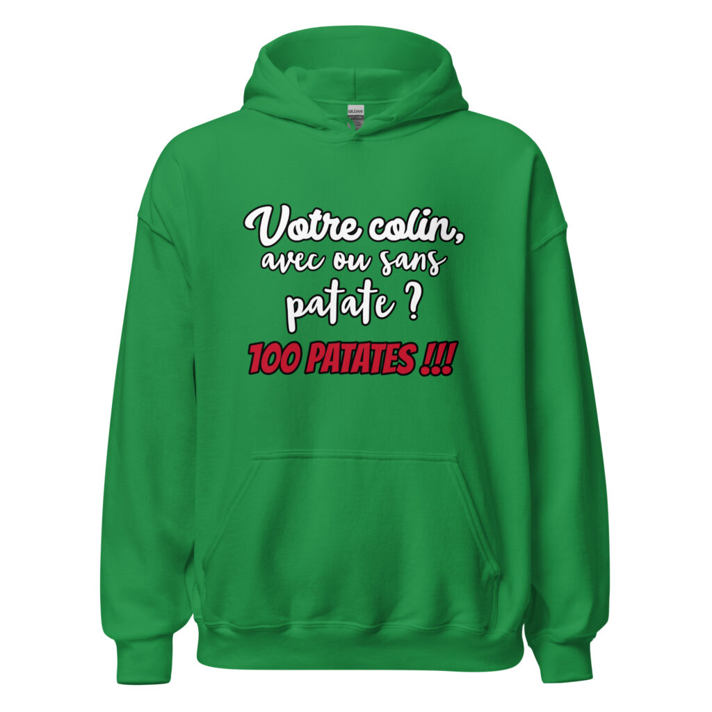 Sweat à capuche Les 3 frères "100 patates !!!" — Vert menthe, face