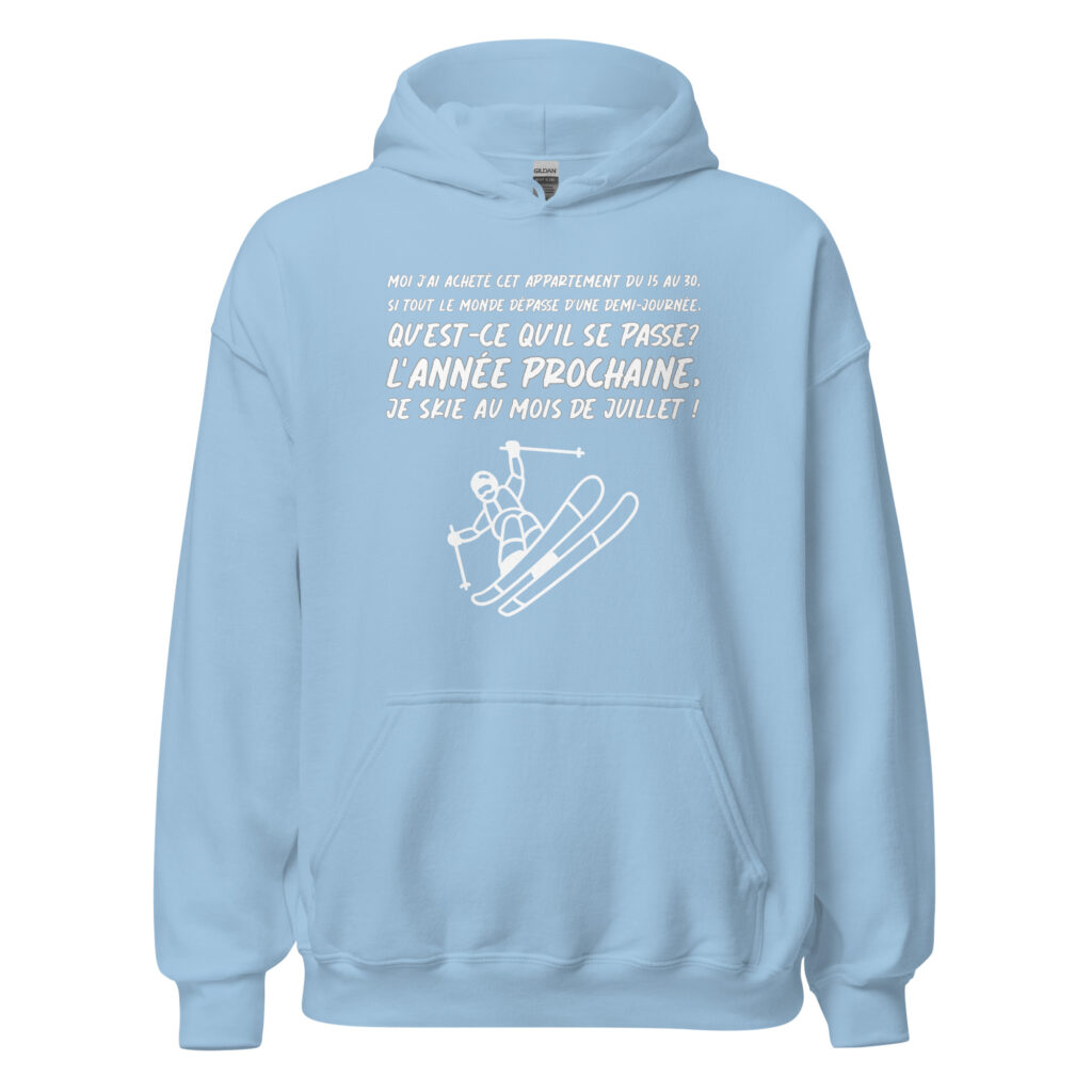 Sweat à capuche les bronzés font du ski — Bleu Clair, face
