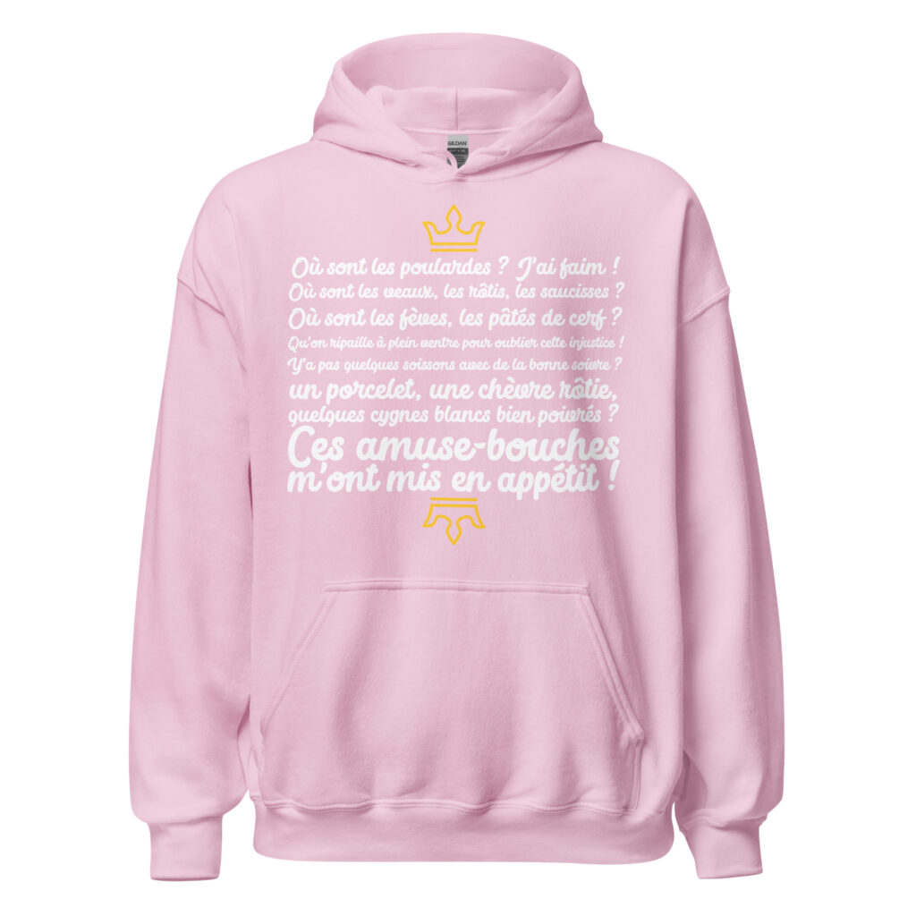 Sweat à capuche les visiteurs "Ces amuse-bouches m'ont mis en appétit !" — Rose Clair, face
