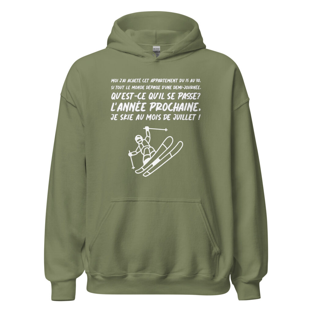 Sweat à capuche les bronzés font du ski — Vert Militaire, face