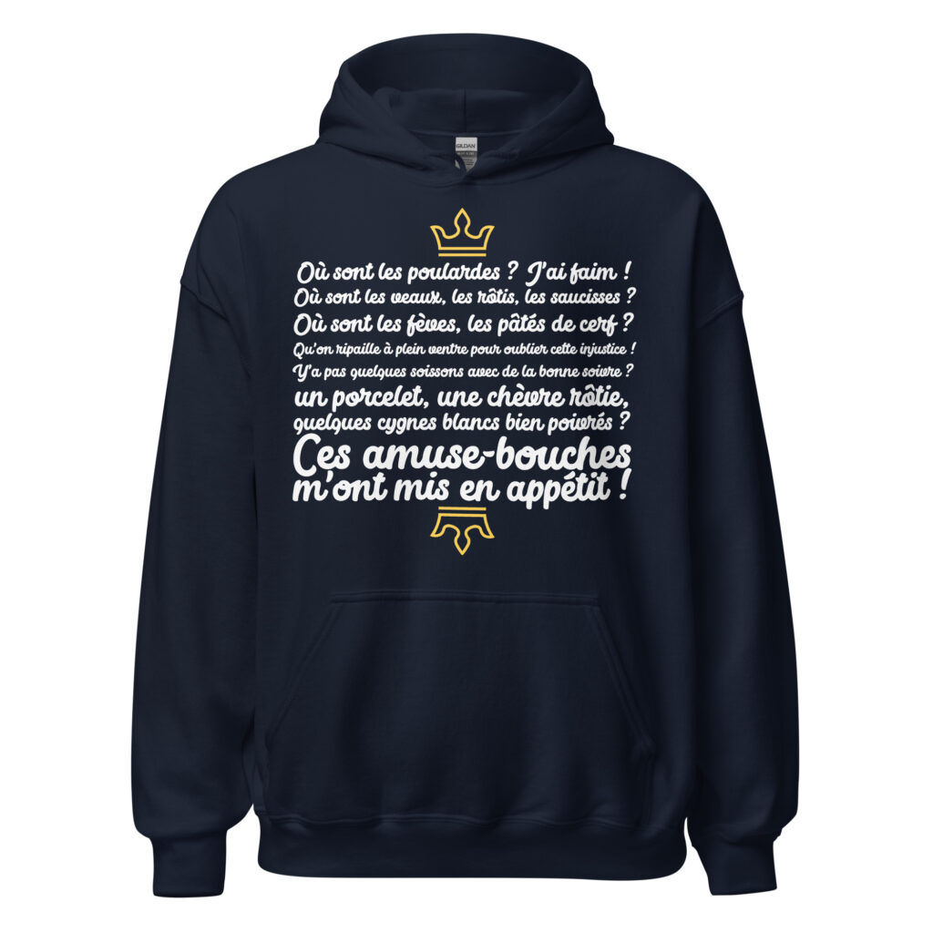 Sweat à capuche les visiteurs "Ces amuse-bouches m'ont mis en appétit !" — Bleu Marine, face