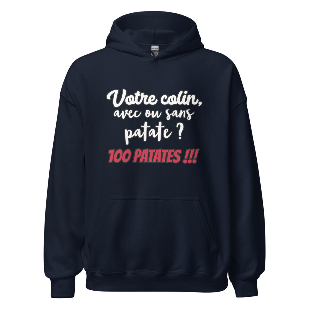 Sweat à capuche Les 3 frères "100 patates !!!" — Bleu Marine, face