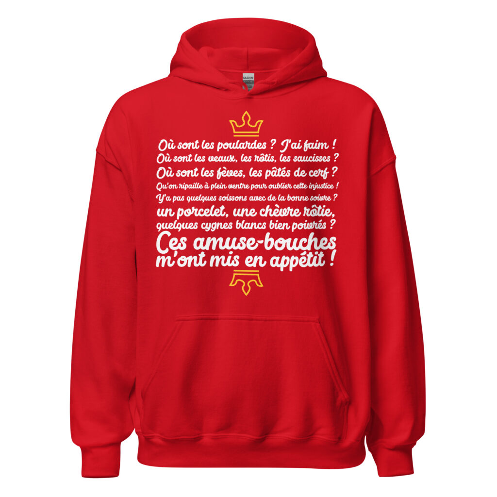 Sweat à capuche les visiteurs "Ces amuse-bouches m'ont mis en appétit !" — Rouge, face
