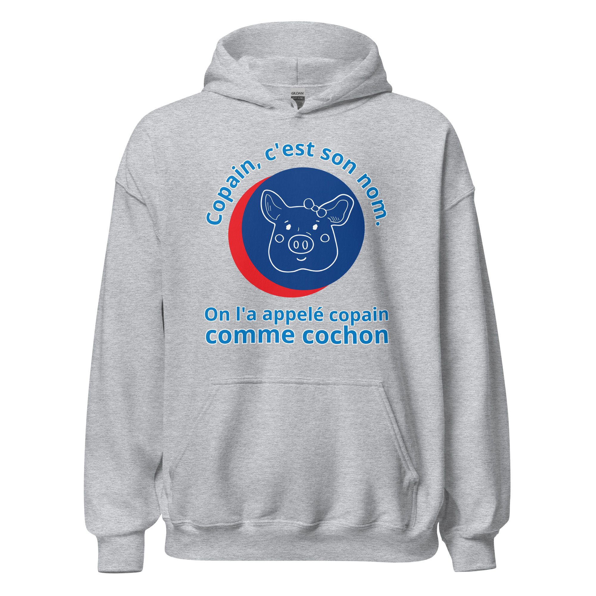 "Copain, c'est son nom. On l'a appelé copain comme cochon." Ce sweat à capuche rend hommage à la réplique culte de Les Bronzés font du ski avec Christian Clavier. Confortable et plein d'humour, il est idéal pour les fans de cette comédie légendaire qui souhaitent allier style et nostalgie avec une touche de fun.