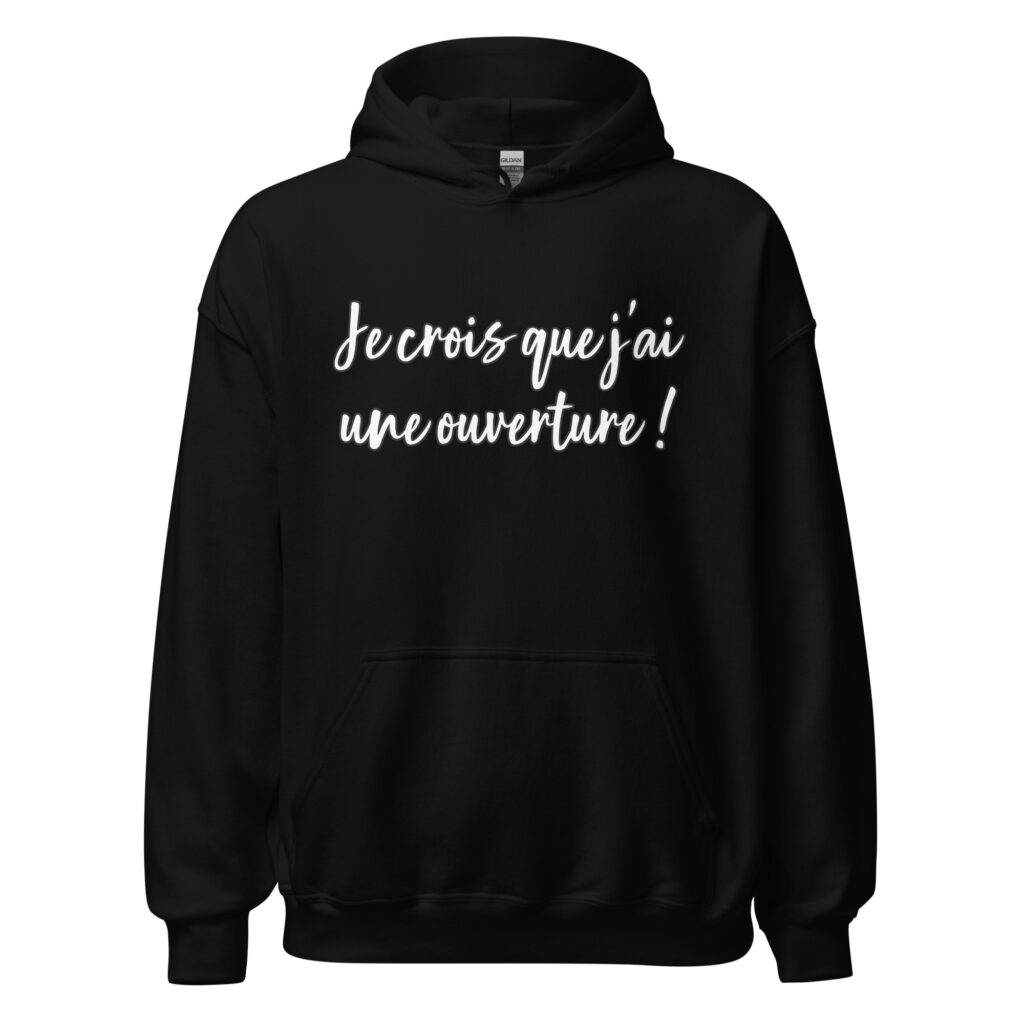 Sweat à capuche Les bronzés "j'ai une ouverture" — Noir, face