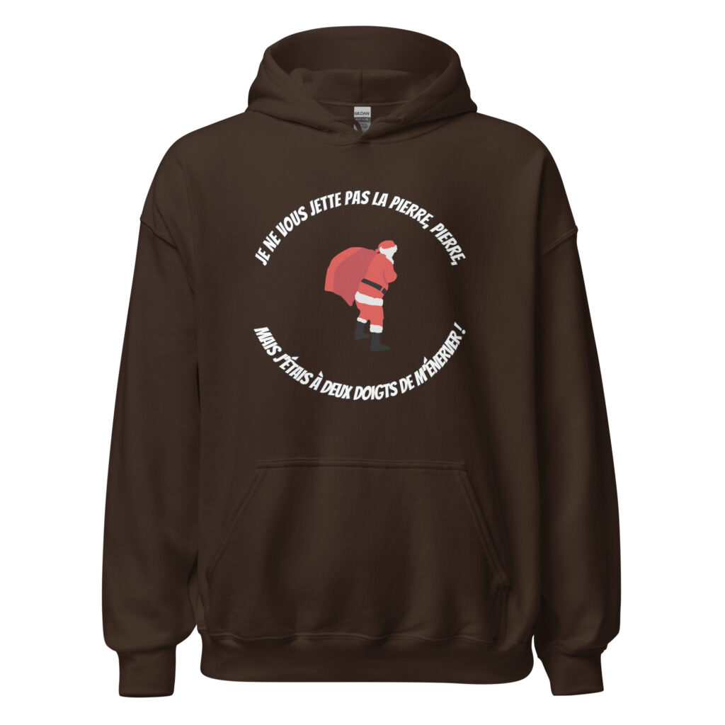 Sweat à capuche Le Père Noël est une ordure — Chocolat Noir, face