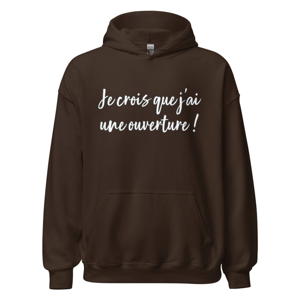 Sweat à capuche Les bronzés "j'ai une ouverture" — Chocolat Noir, face
