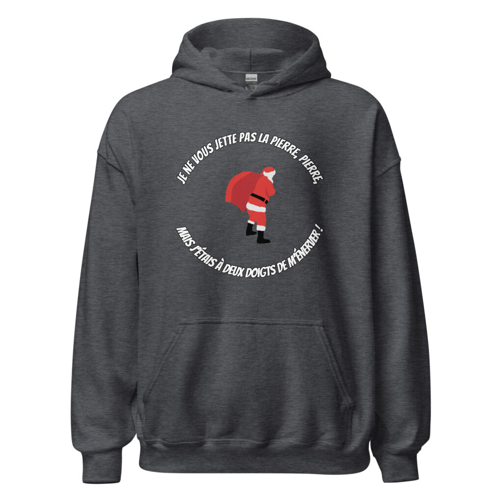 Sweat à capuche Le Père Noël est une ordure — Gris Foncé Chiné, face