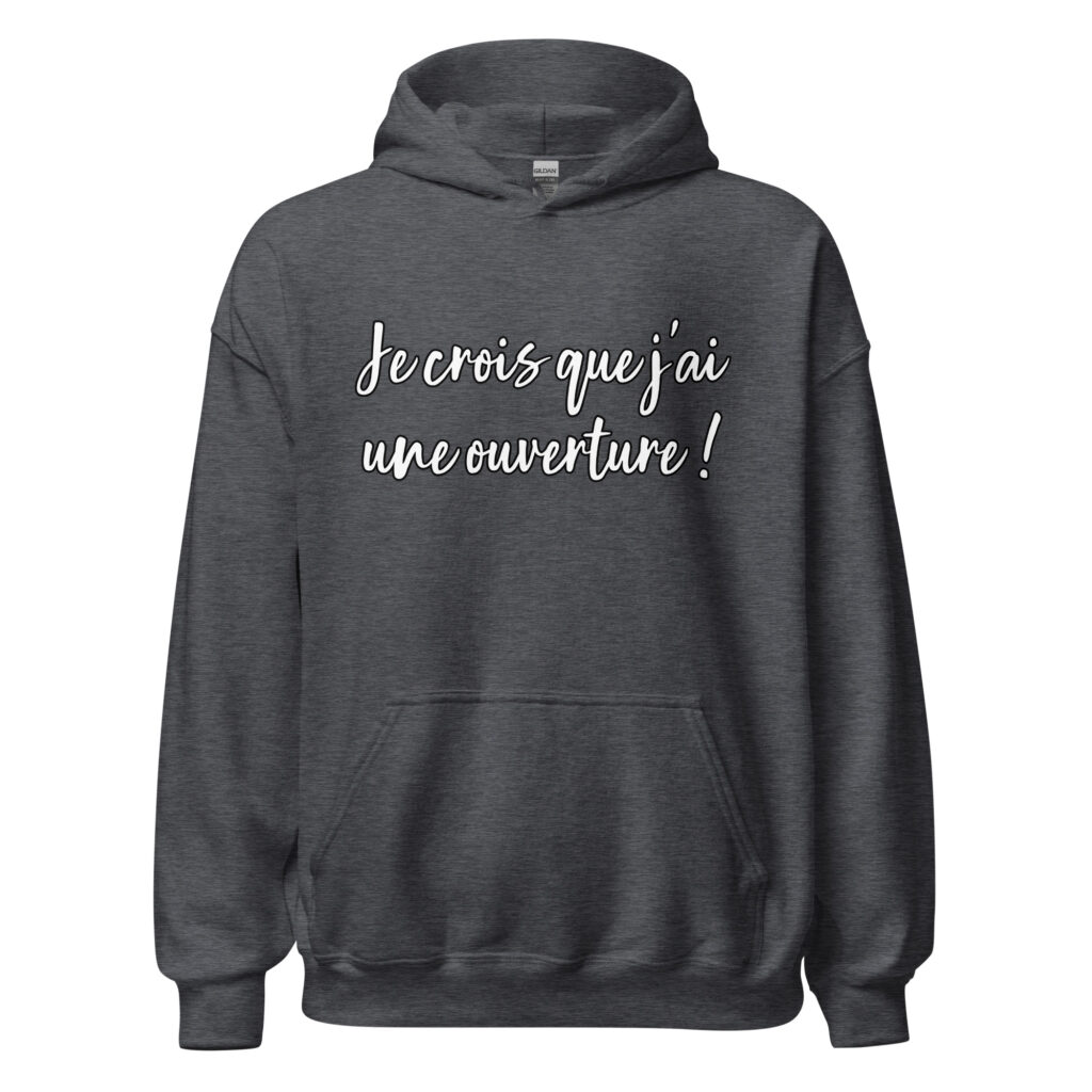 Sweat à capuche Les bronzés "j'ai une ouverture" — Gris Foncé Chiné, face