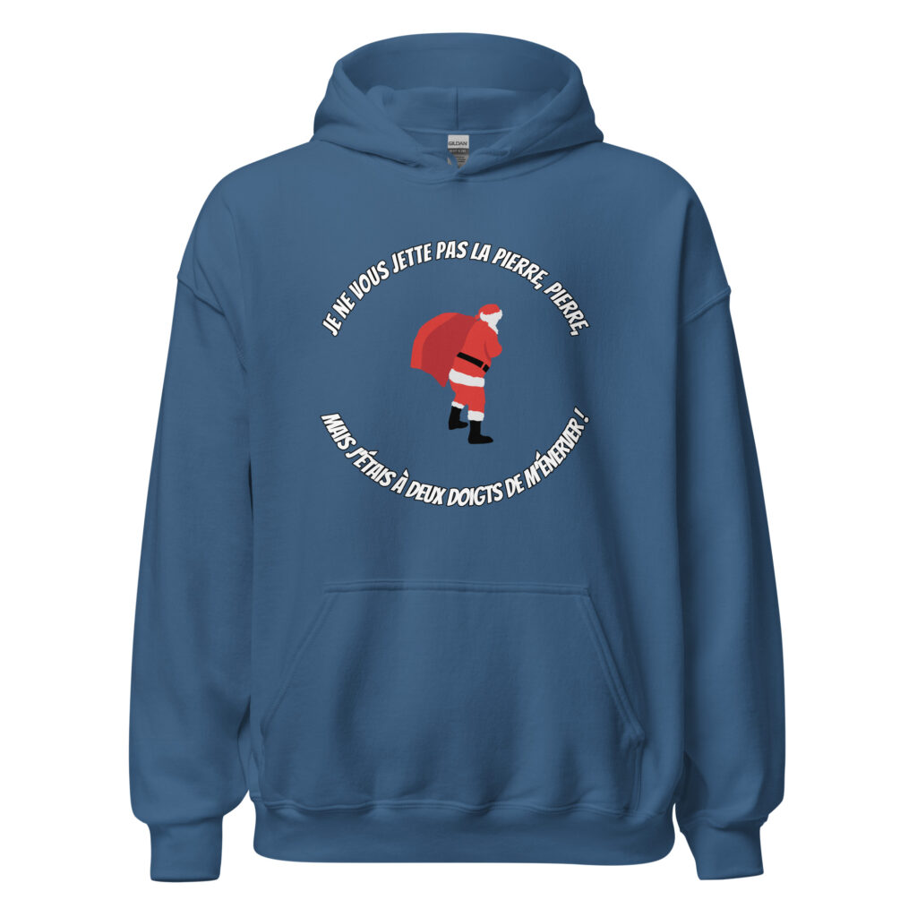 Sweat à capuche Le Père Noël est une ordure — Bleu Indigo, face