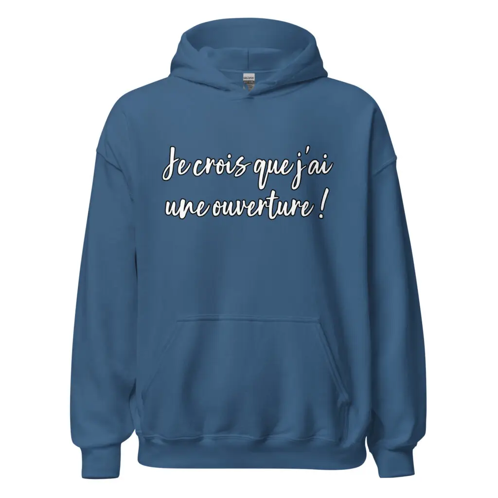 Sweat à capuche Les bronzés "j'ai une ouverture" — Bleu Indigo, face