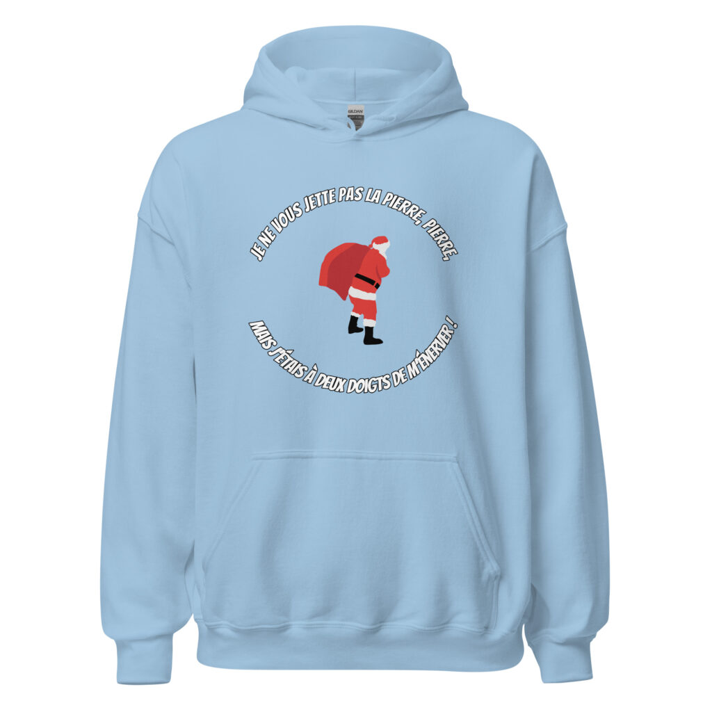 Sweat à capuche Le Père Noël est une ordure — Bleu Clair, face