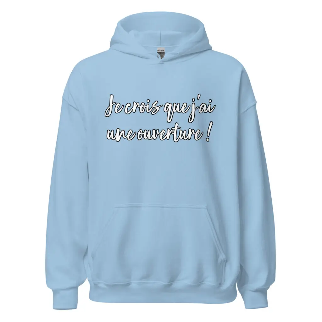Sweat à capuche Les bronzés "j'ai une ouverture" — Bleu Clair, face