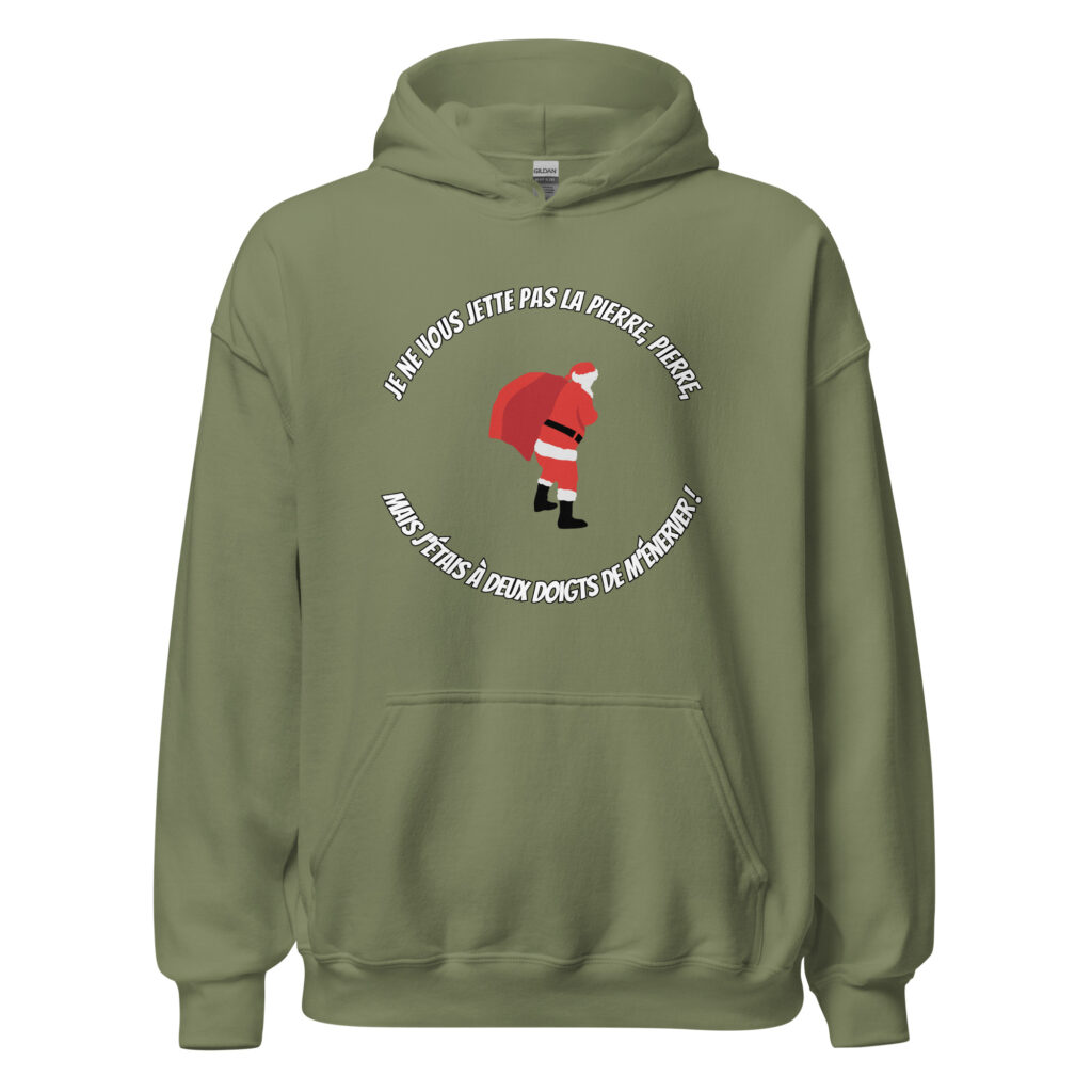 Sweat à capuche Le Père Noël est une ordure — Vert Militaire, face