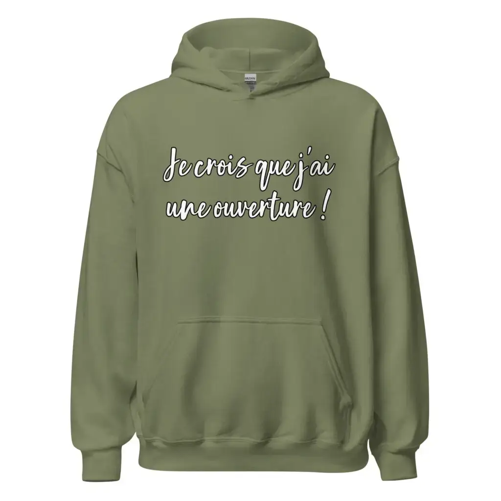 Sweat à capuche Les bronzés "j'ai une ouverture" — Vert Militaire, face