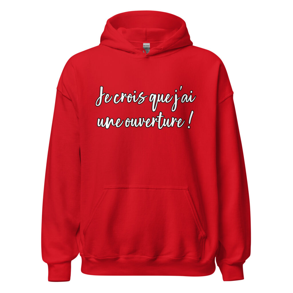 Sweat à capuche Les bronzés "j'ai une ouverture" — Rouge, face