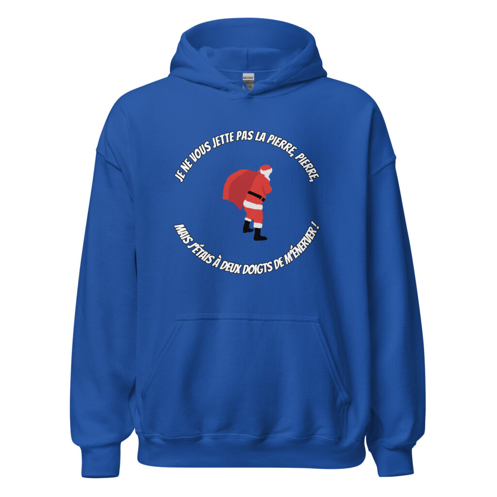 Sweat à capuche Le Père Noël est une ordure — Bleu Roi, face