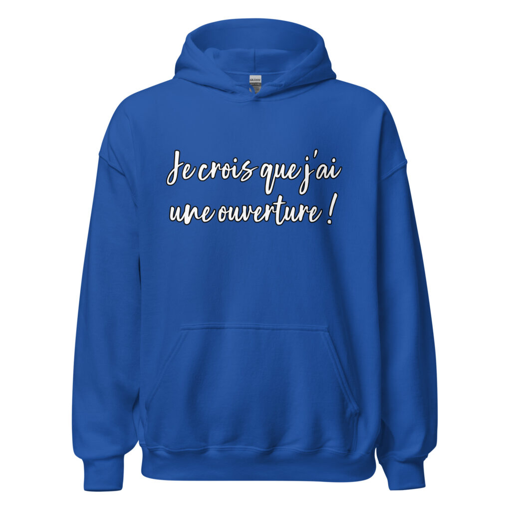 Sweat à capuche Les bronzés "j'ai une ouverture" — Bleu Roi, face