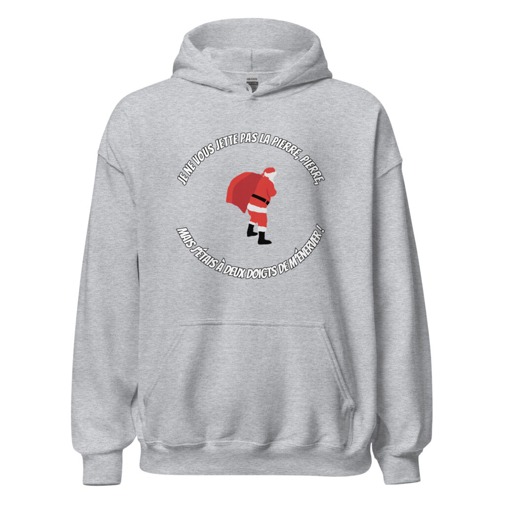 Sweat à capuche Le Père Noël est une ordure — Gris Sport, face