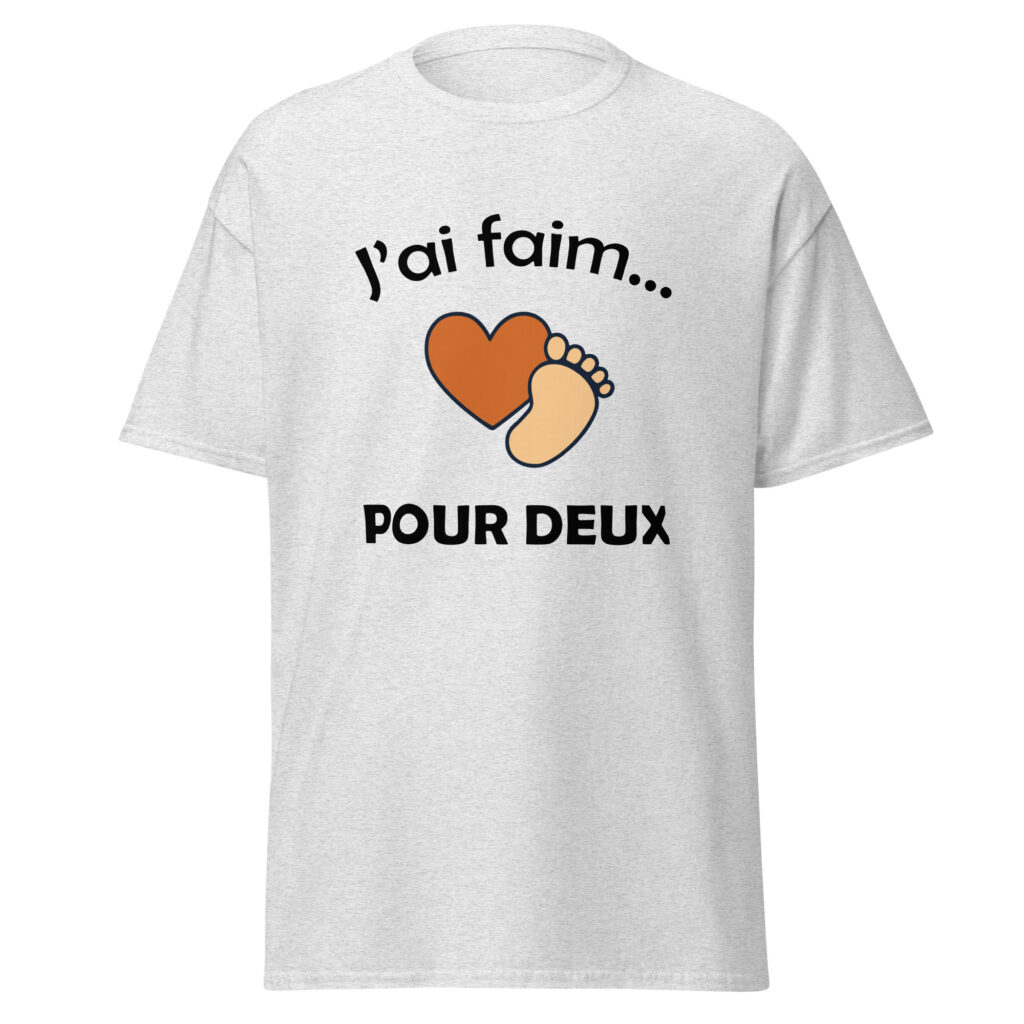 T-shirt naissance j'ai faim pour deux — Gris Pinchard, face