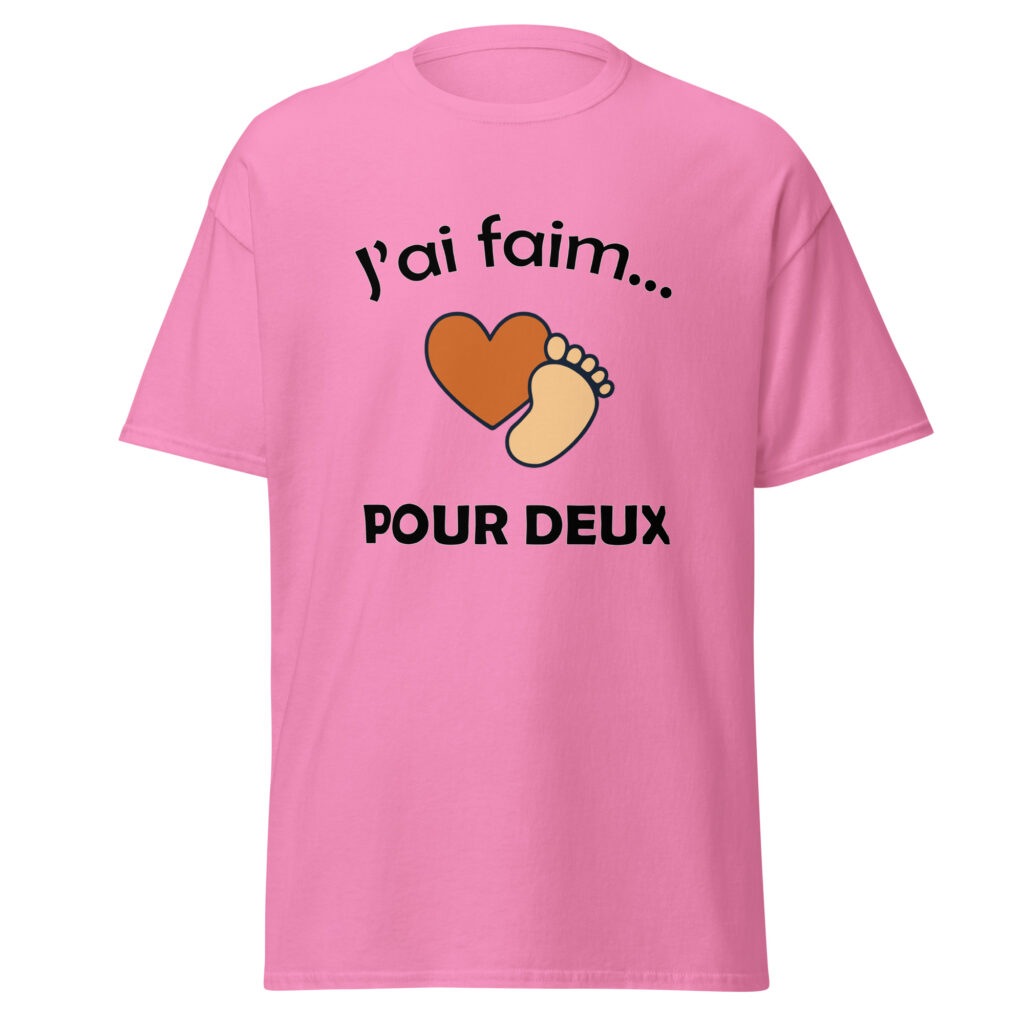T-shirt naissance j'ai faim pour deux — Rose, face