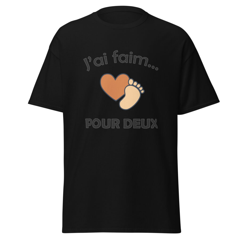 T-shirt naissance j'ai faim pour deux — Noir, face