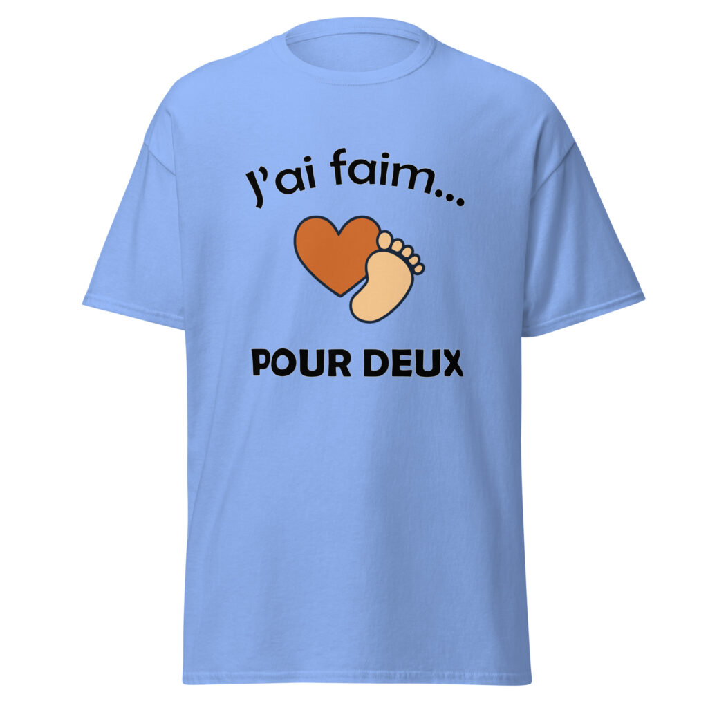 T-shirt naissance j'ai faim pour deux — Bleu, face