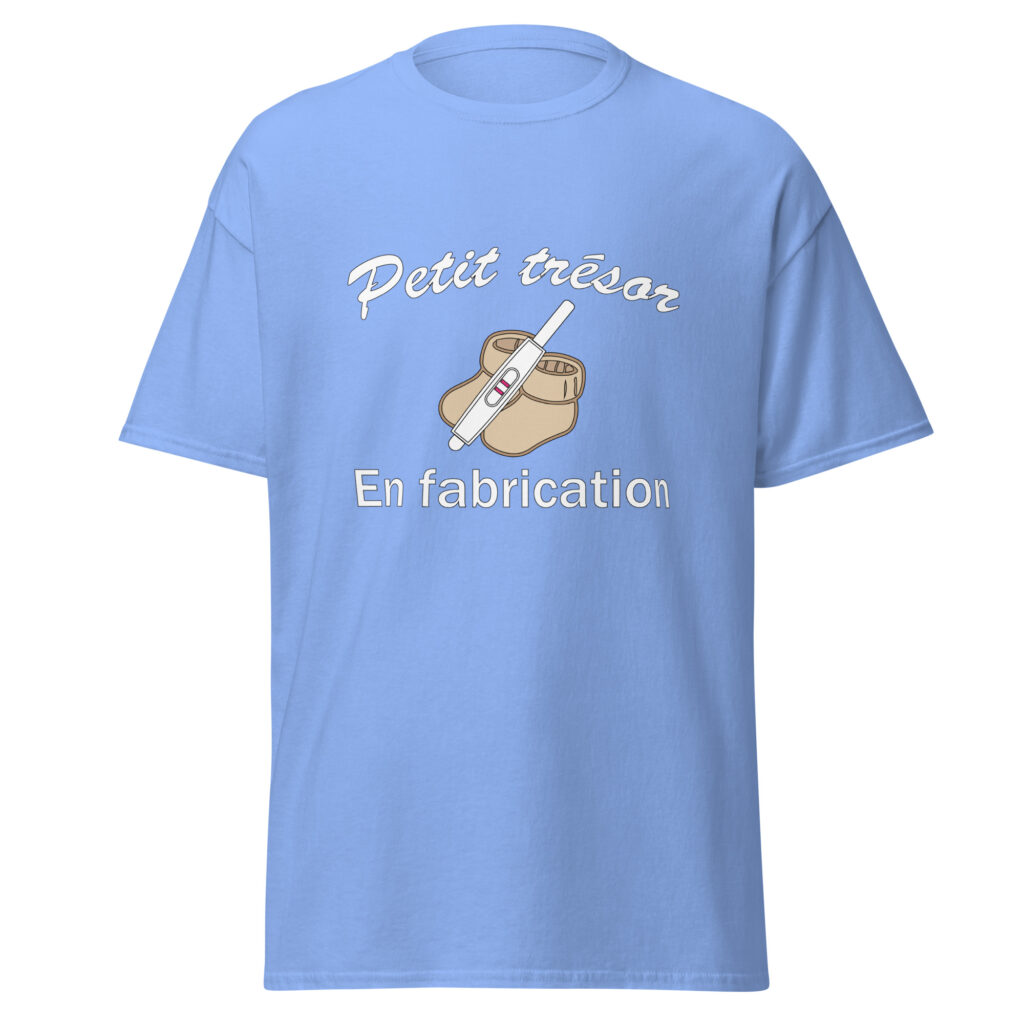 T-shirt petit trésor en fabrication — Bleu, face