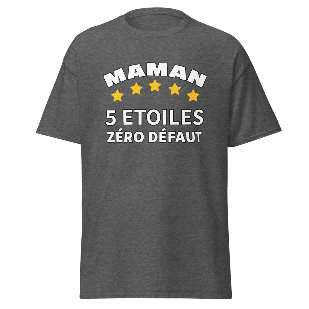 T-shirt maman 5 étoiles zéro défaut — Gris Foncé Chiné, face