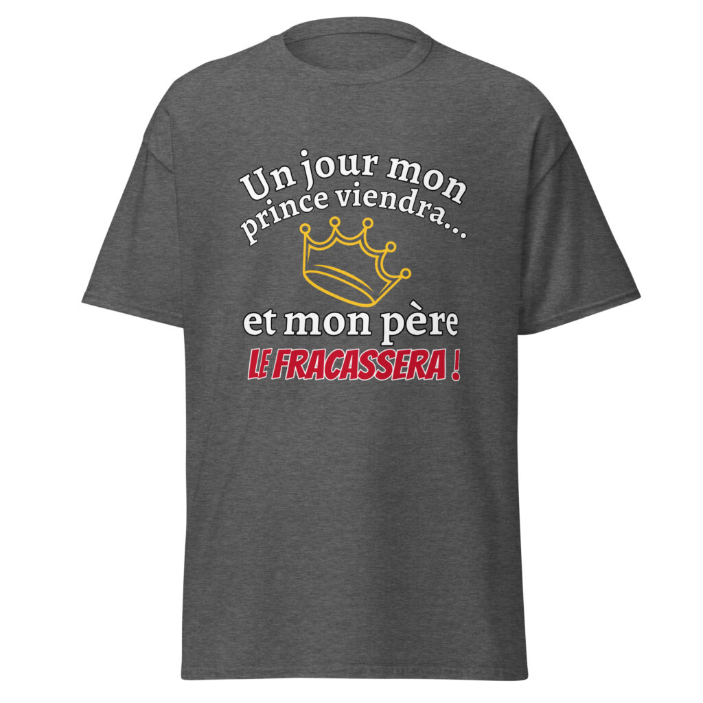 T-shirt un jour mon prince viendra — Gris Foncé Chiné, face